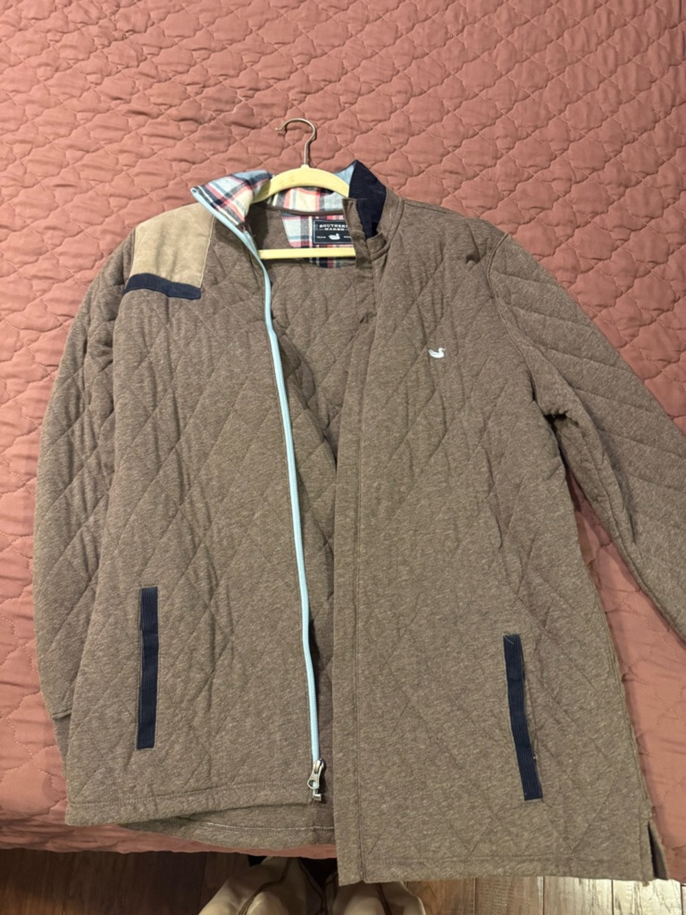 Southern Marsh Quilted Brown Jacket with Navy Accents
